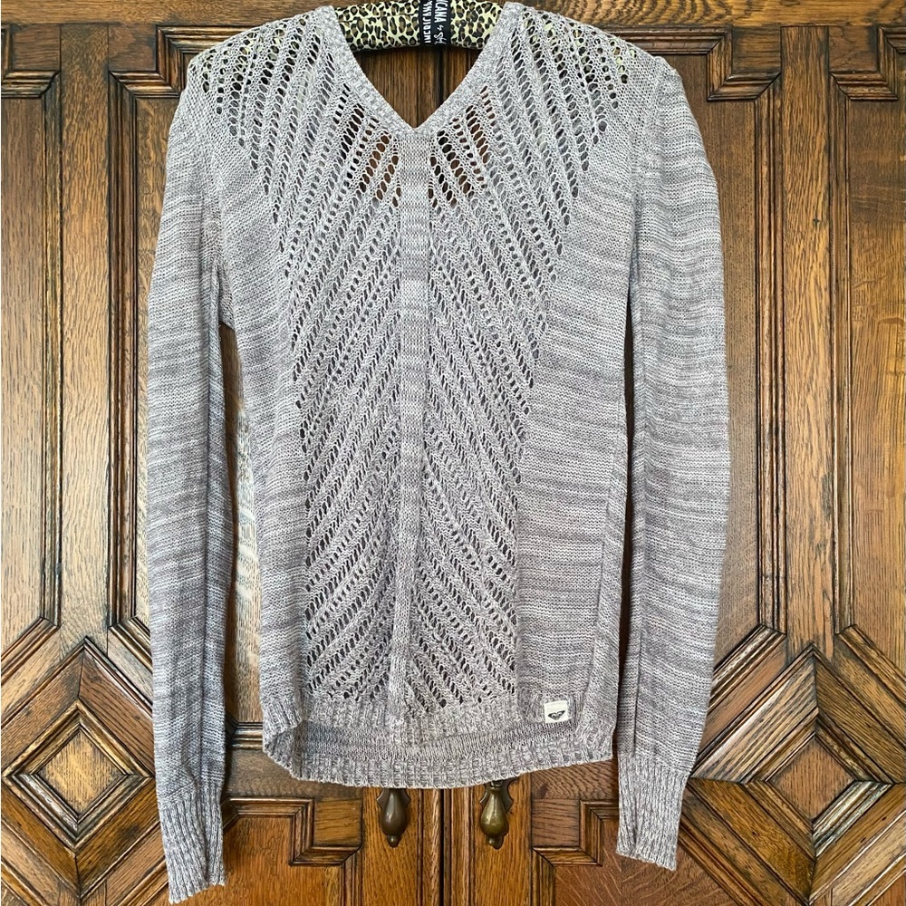 Roxy gray open-knit crochet hoodie